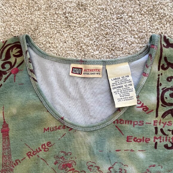 Y2k Paris Graphic Green & Pink Soft French Boho Chic Top 100% Cotton - Picture 4 of 7